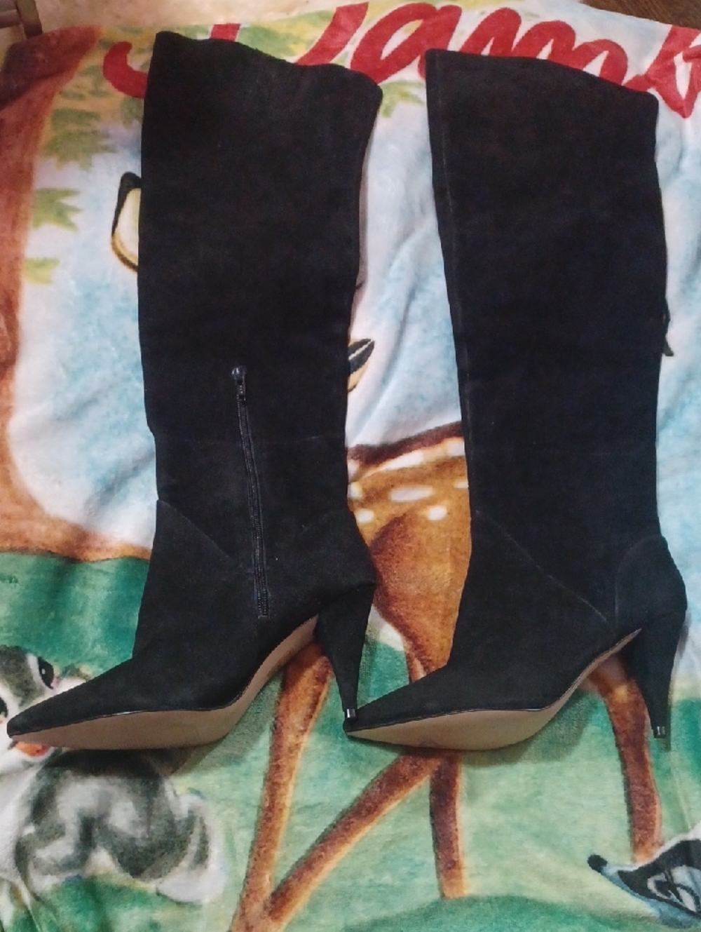 ALDO Real Suede Black Over The Knee Pointed Toe Kitter Heeled Boots Size 9